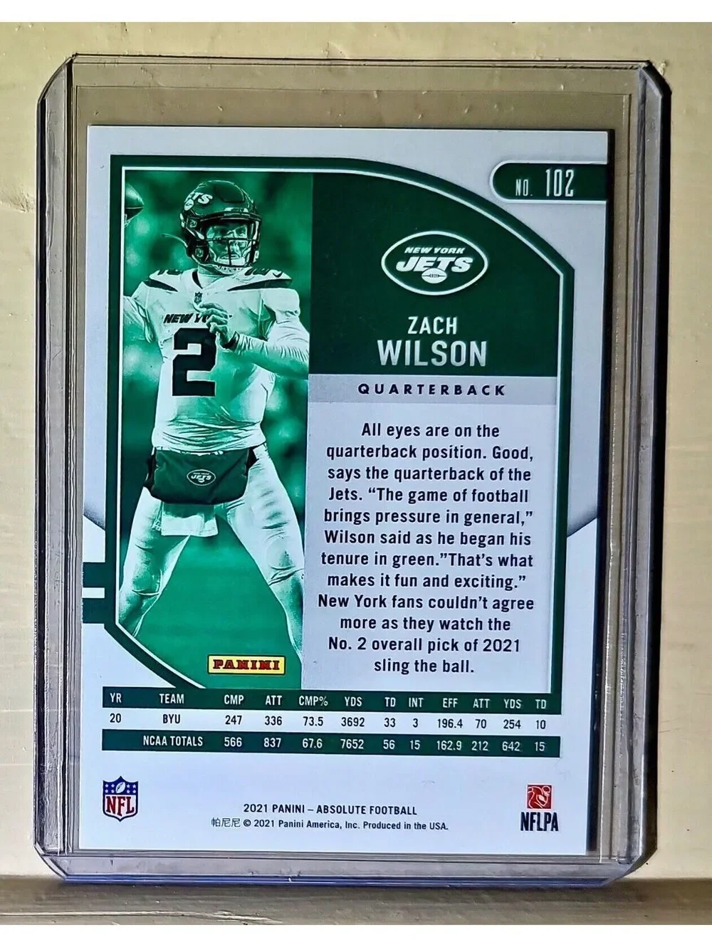 Zach Wilson 2021 Panini NFL Absolute Red Squares #102 Rookie Card Jets #107/499
